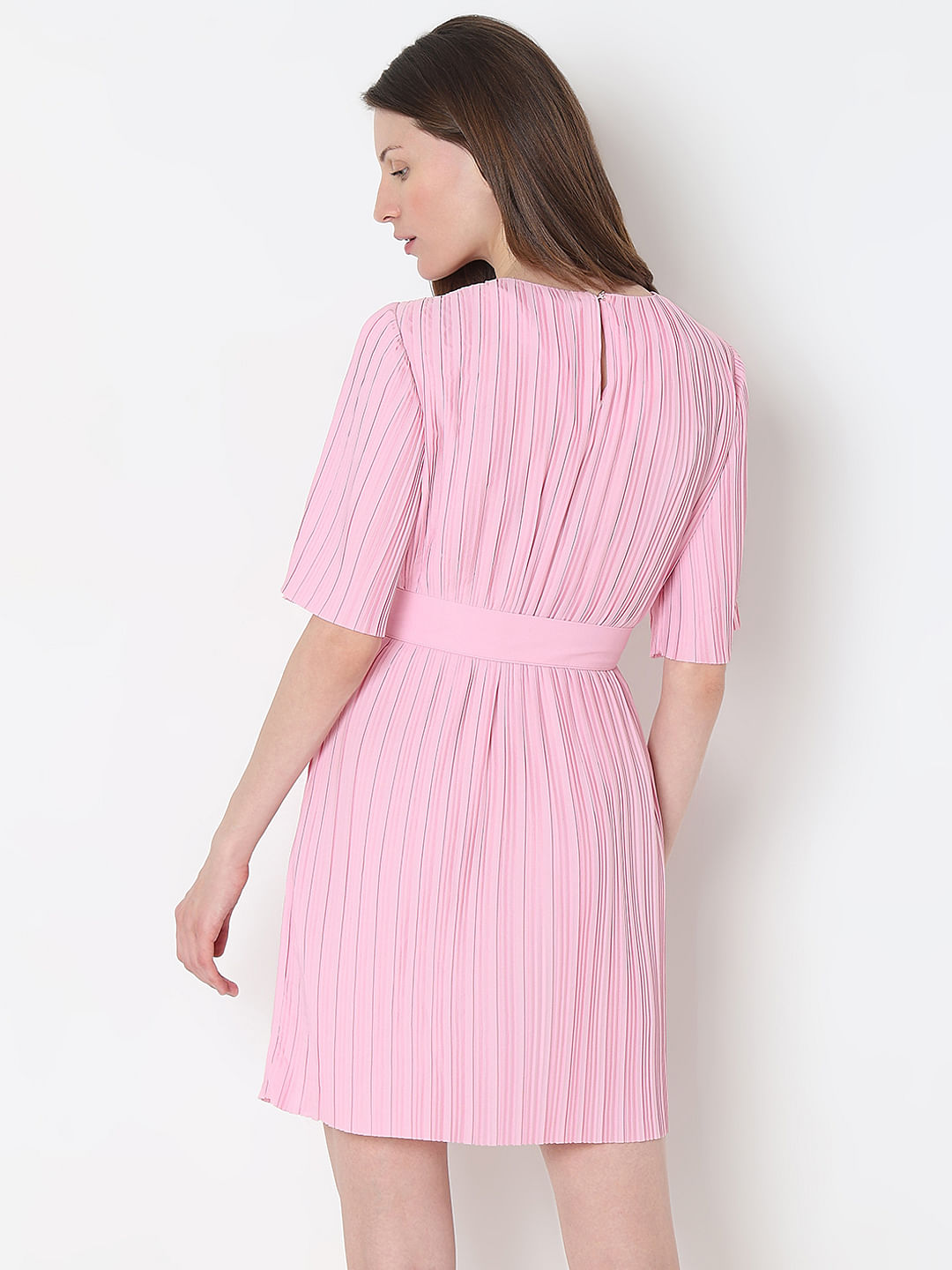 Light Pink Pleated Mini Dress