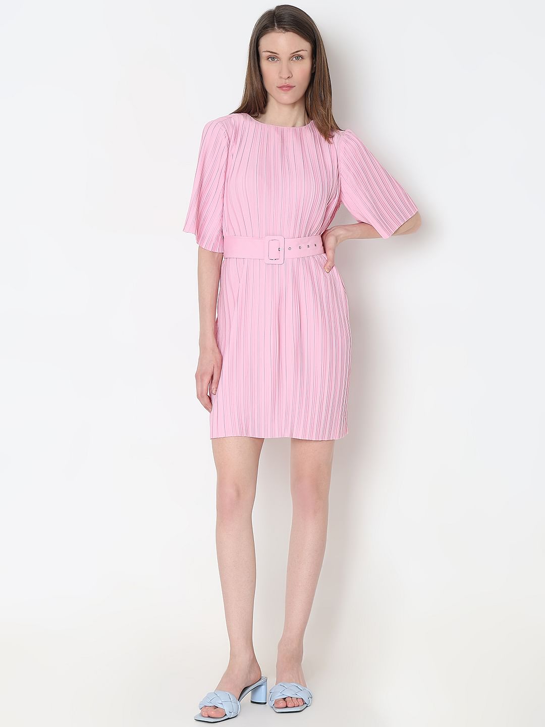 Light Pink Pleated Mini Dress