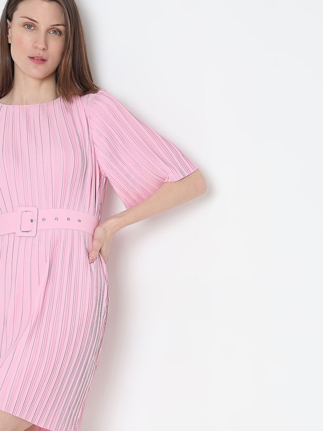 Light Pink Pleated Mini Dress