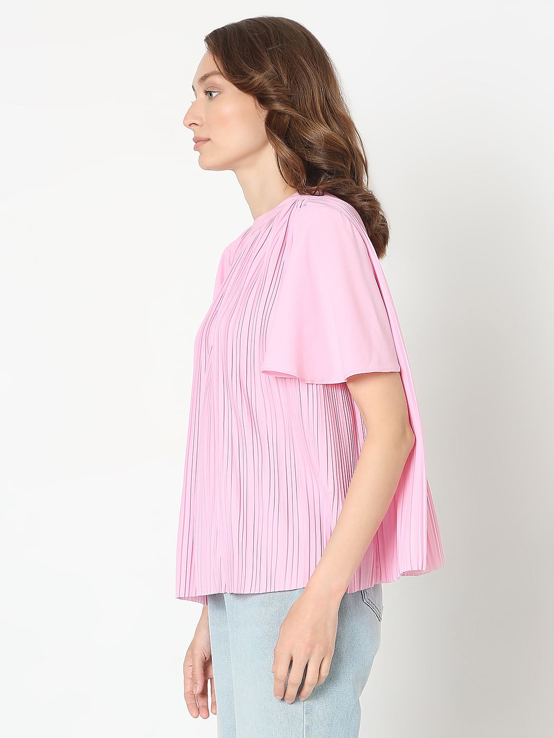Pink Pleated Flared Top