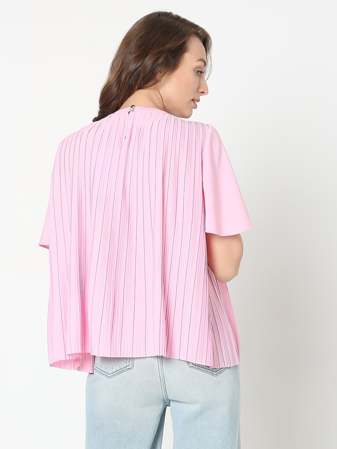 Pink Pleated Flared Top
