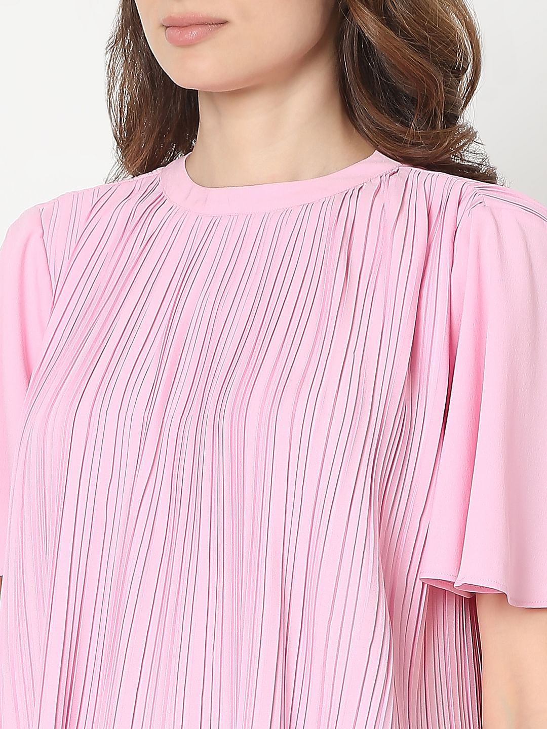 Pink Pleated Flared Top