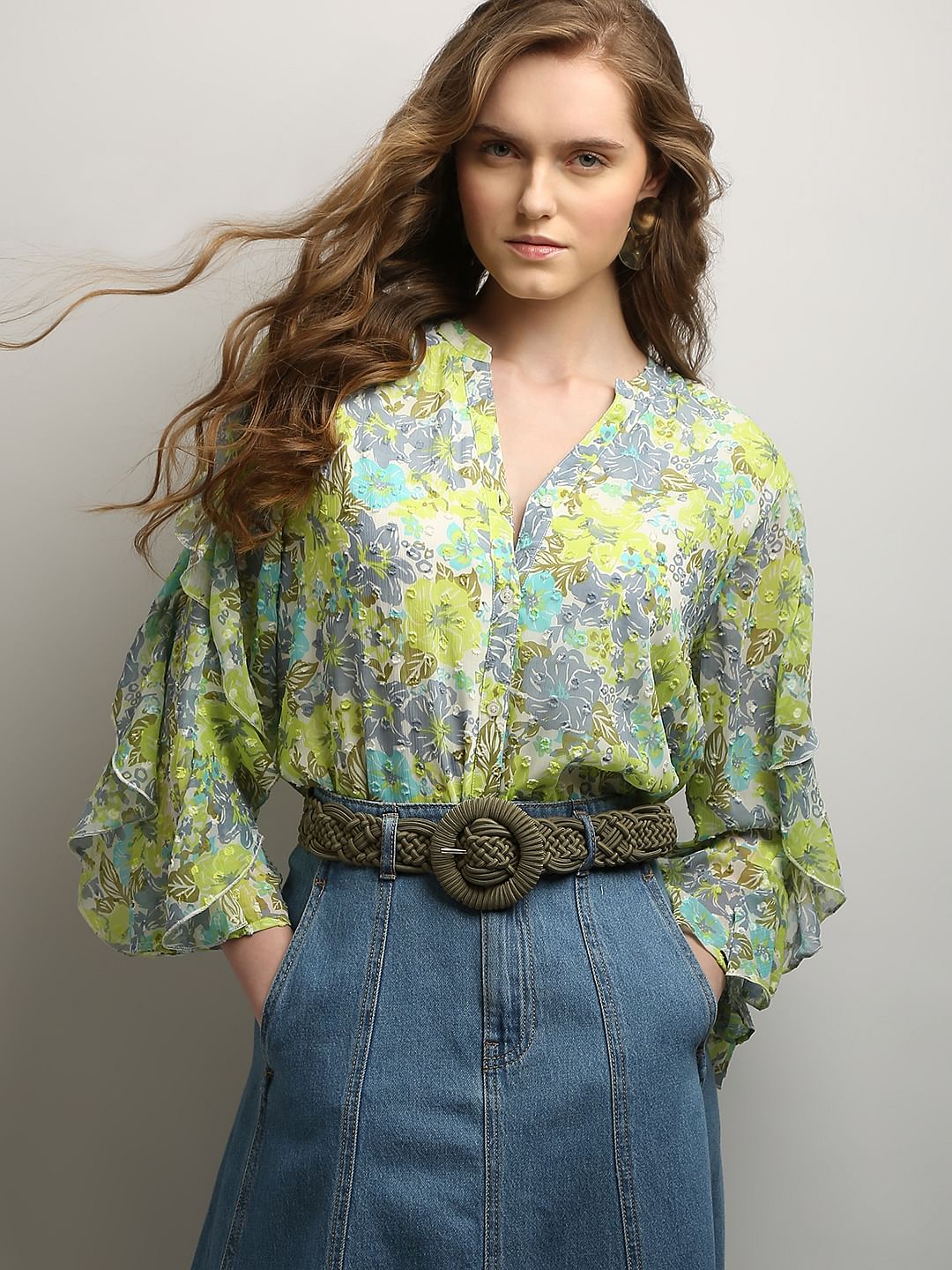 Green Floral Print Top