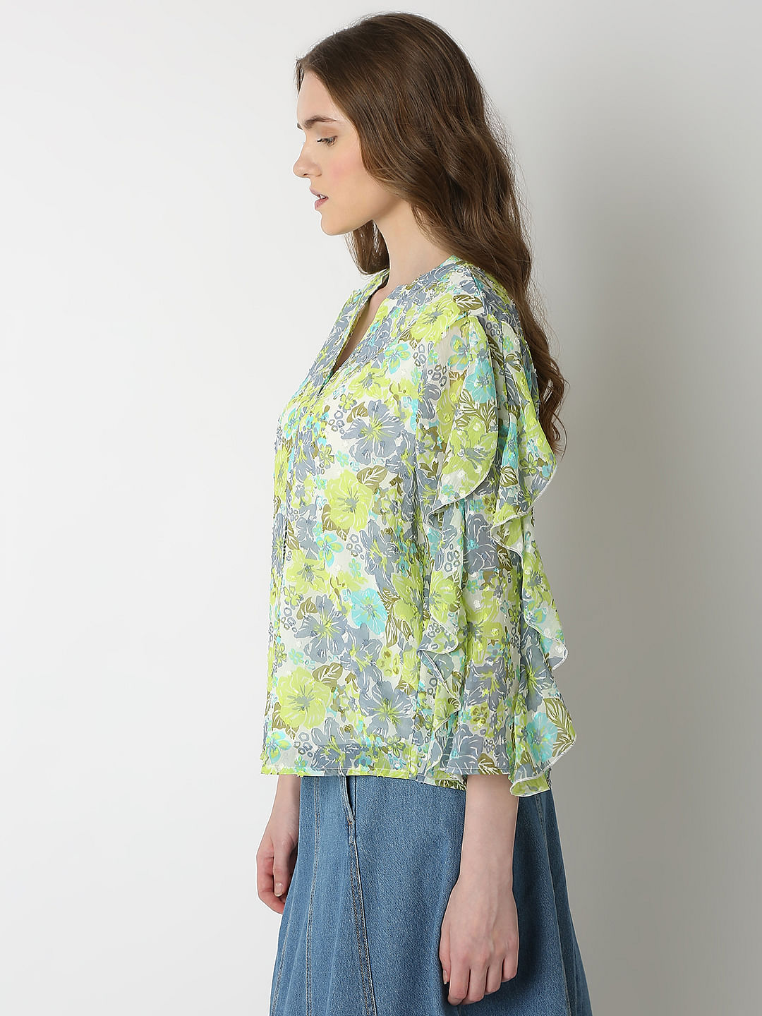 Green Floral Print Top