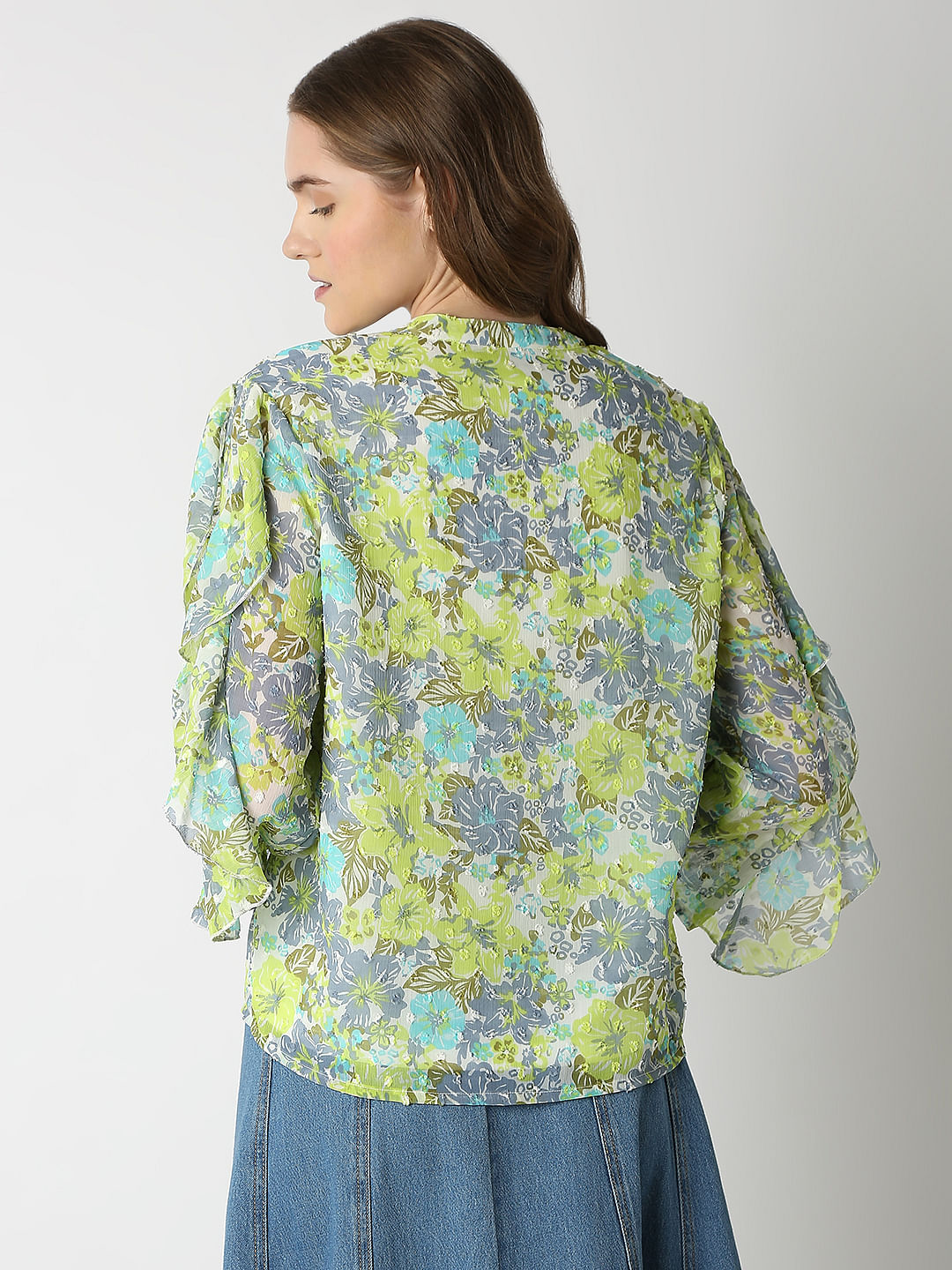 Green Floral Print Top