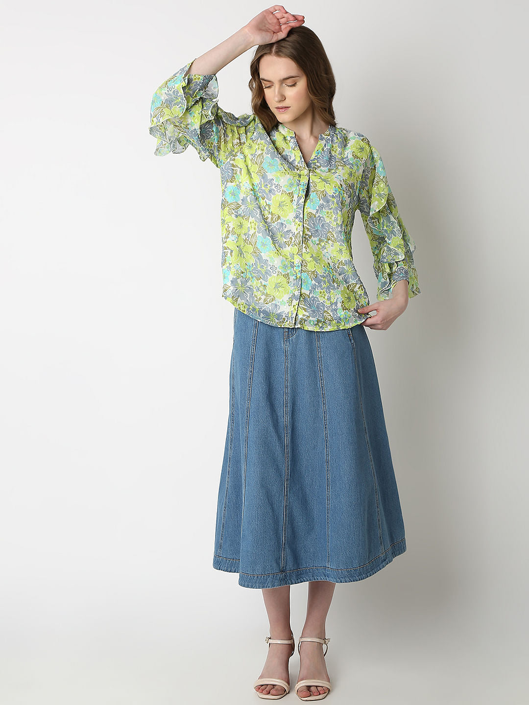 Green Floral Print Top