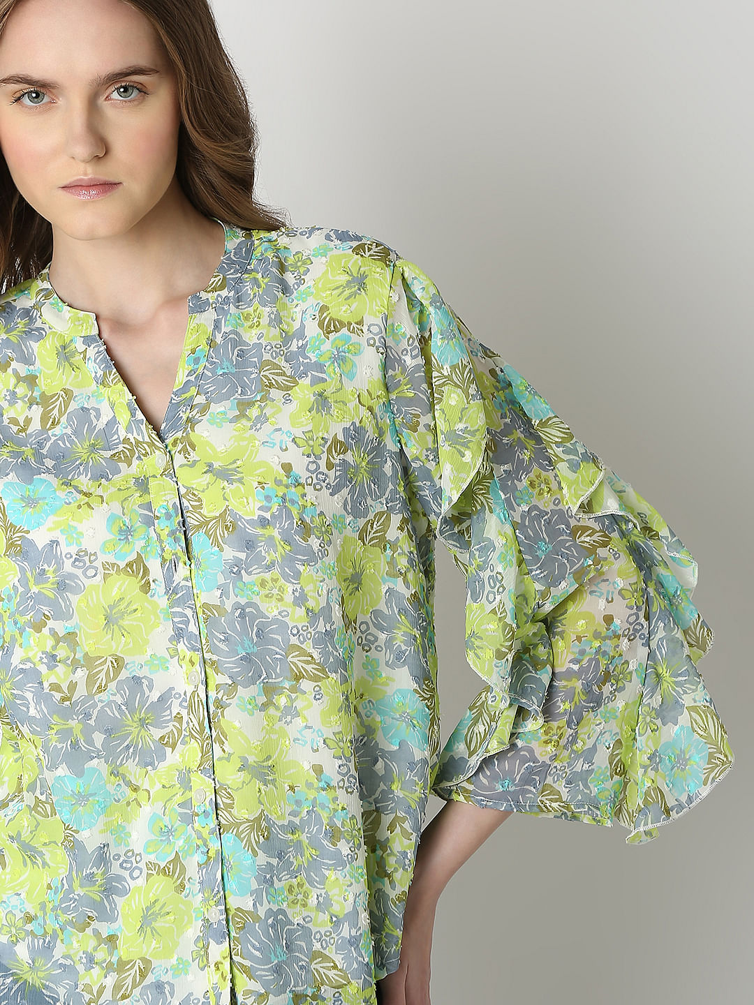 Green Floral Print Top