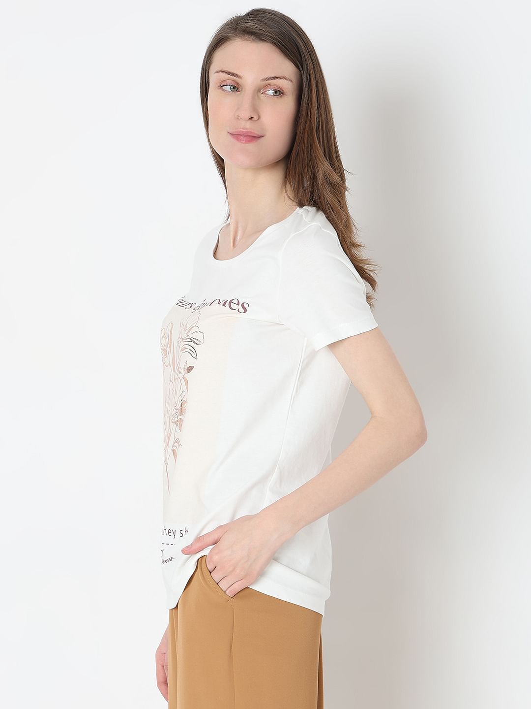White Floral Print T-Shirt