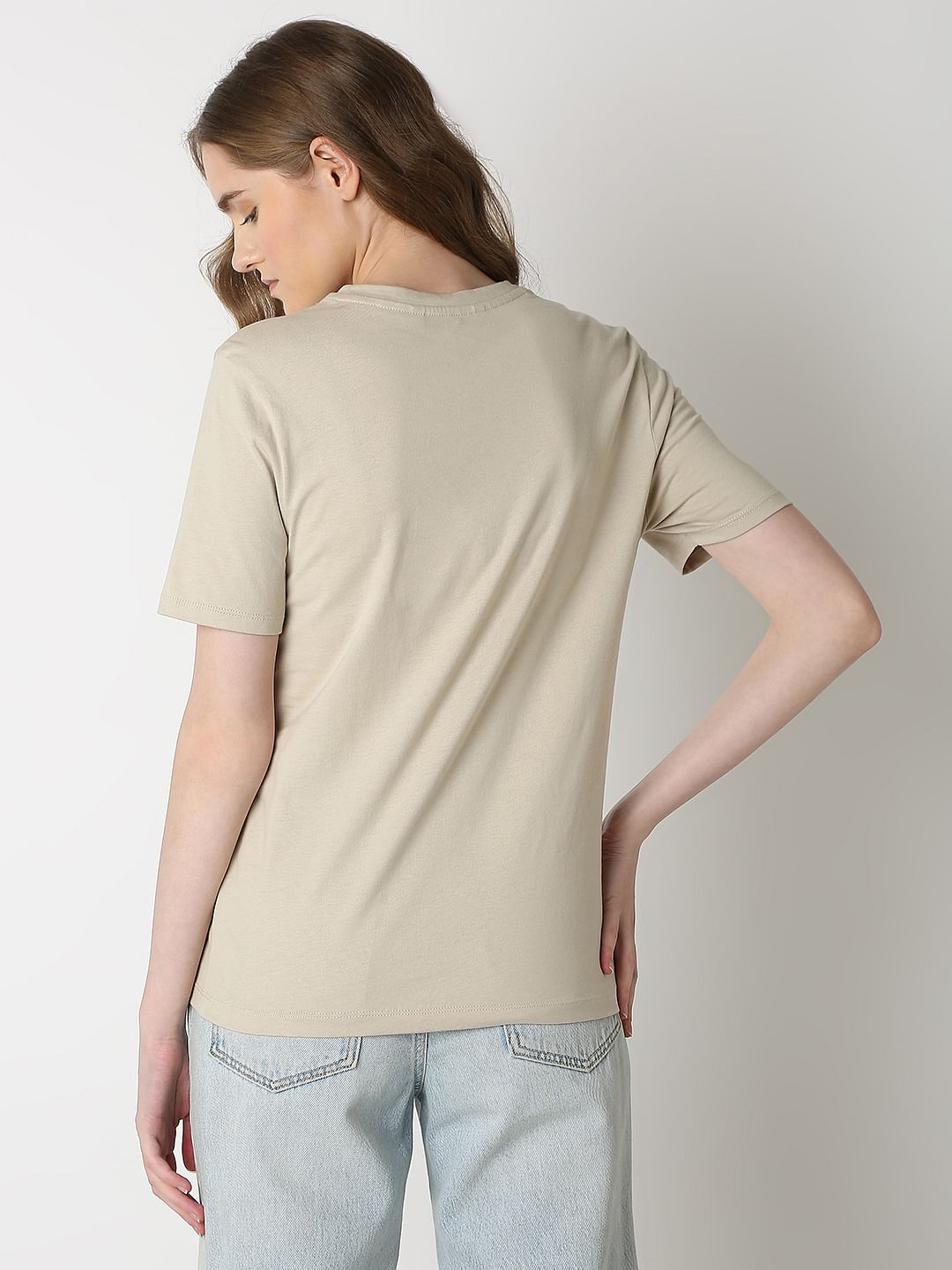 Beige Abstract Print T-Shirt
