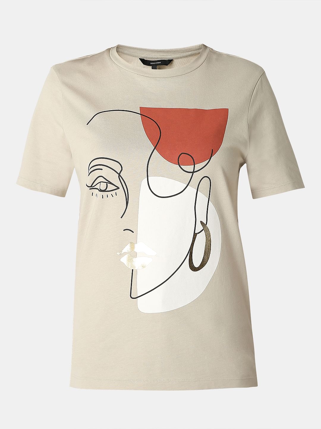 Beige Abstract Print T-Shirt