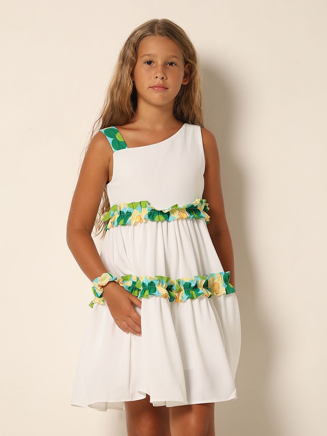 Girls White Tiered Fit & Flare Dress
