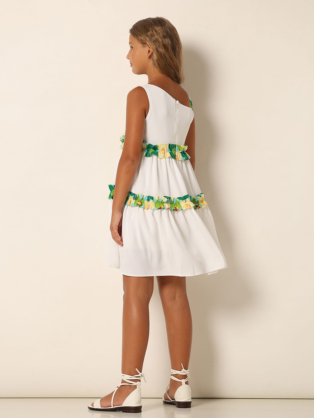 Girls White Tiered Fit & Flare Dress