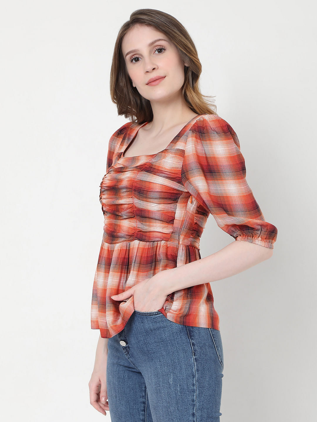 Orange Check Top