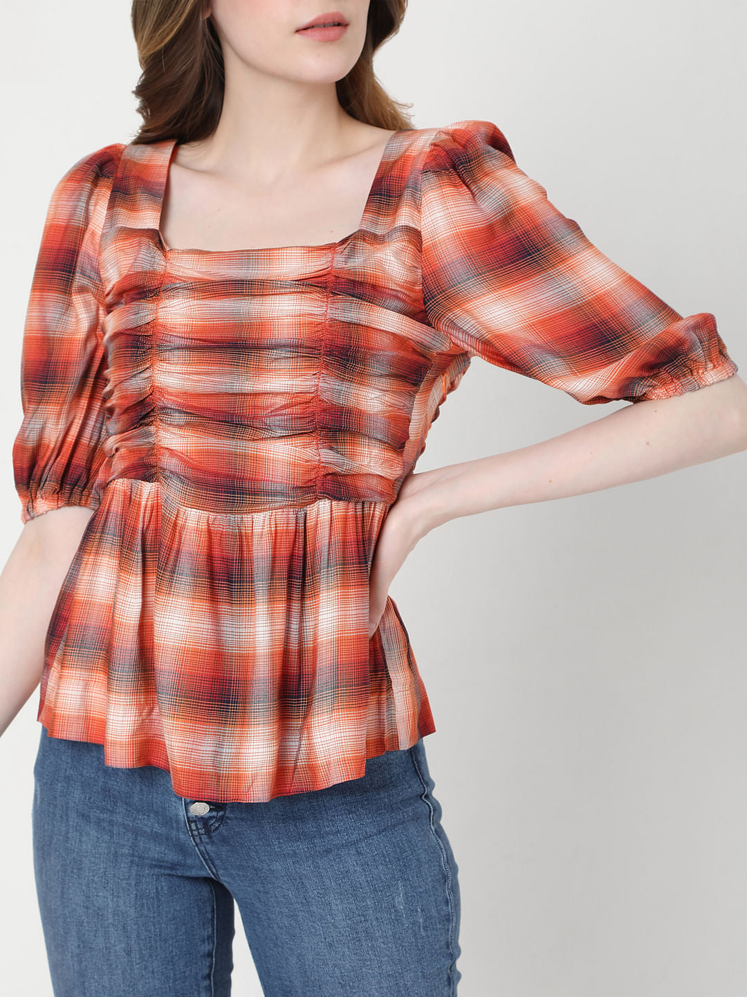 Orange Check Top