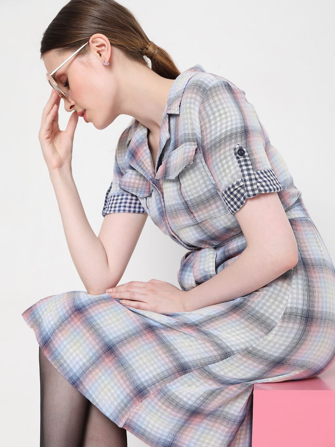 Blue Check Shirt Dress