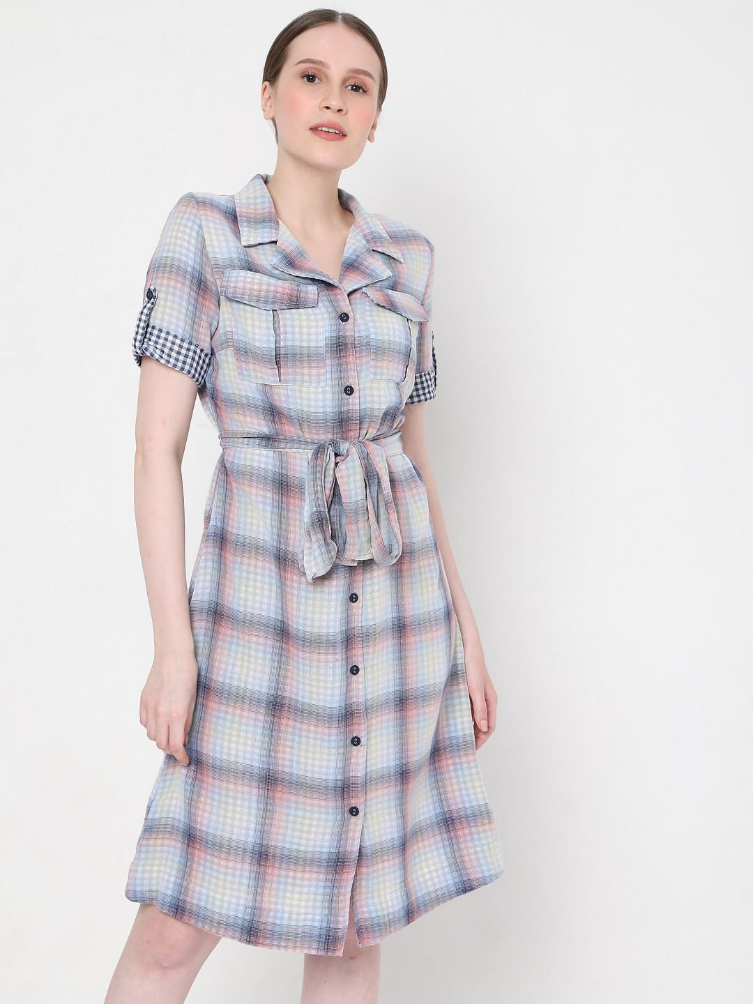 Blue Check Shirt Dress