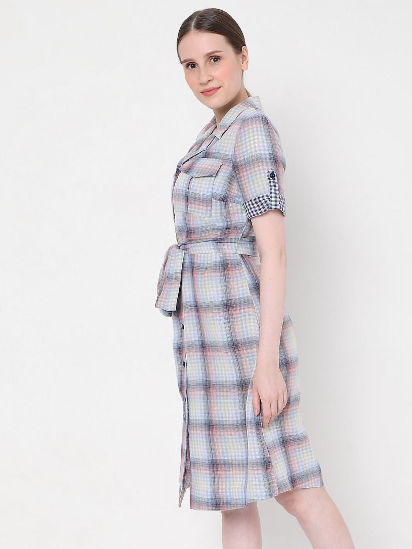 Blue Check Shirt Dress