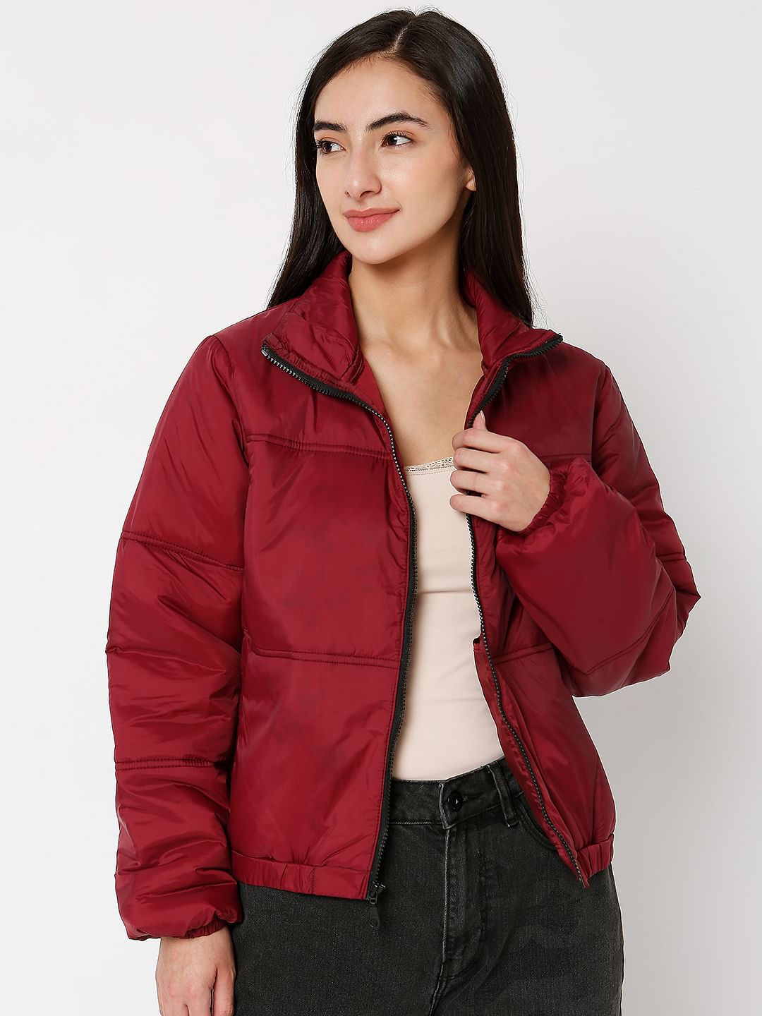 Dark Red High Neck Padded Jacket