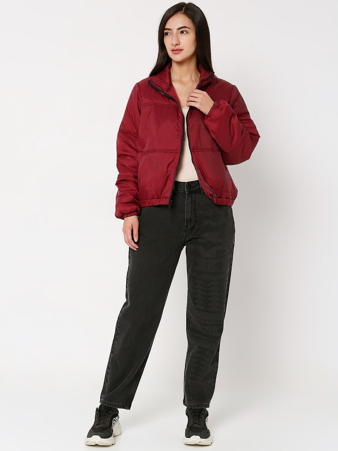 Dark Red High Neck Padded Jacket