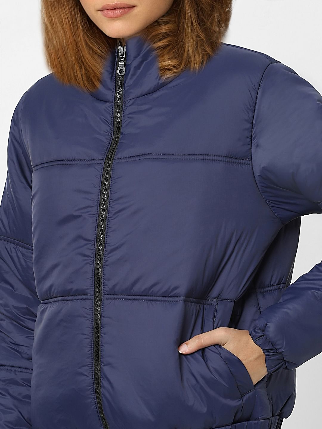 Dark Blue High Neck Padded Jacket