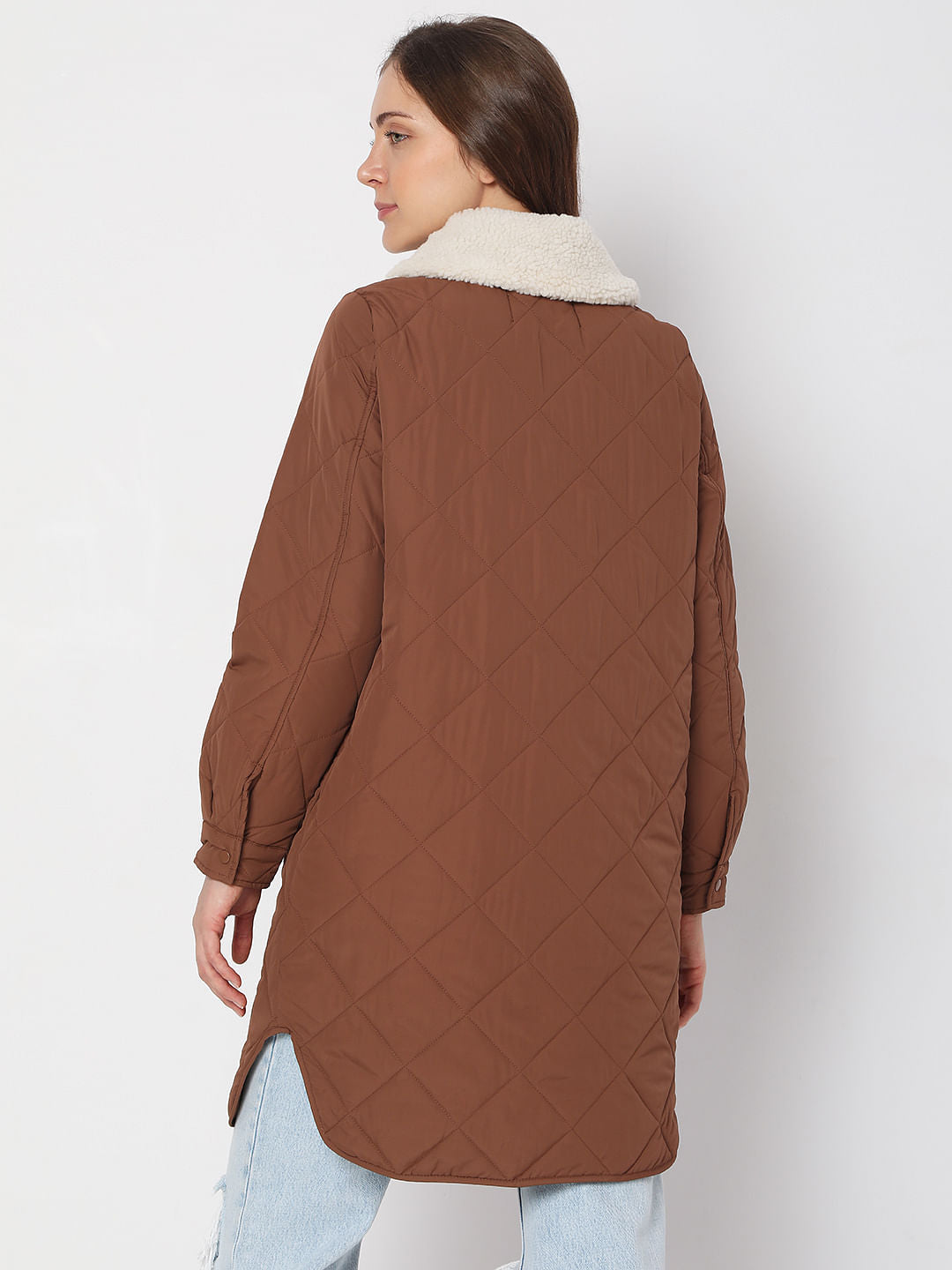 Brown Sherpa Collar Puffer Jacket