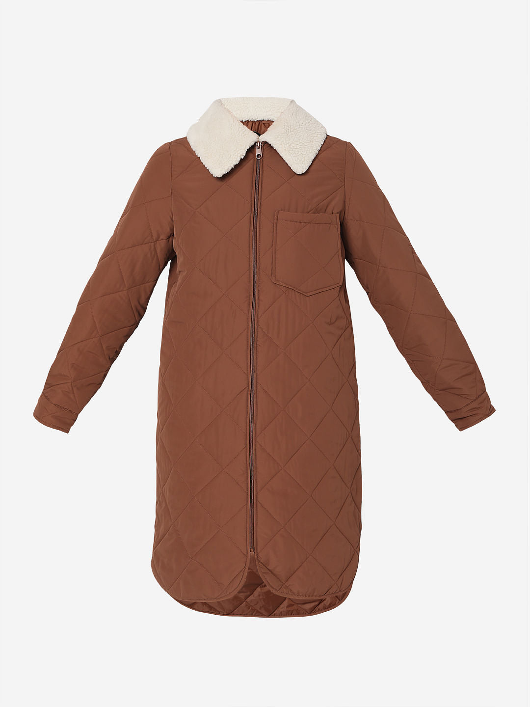 Brown Sherpa Collar Puffer Jacket