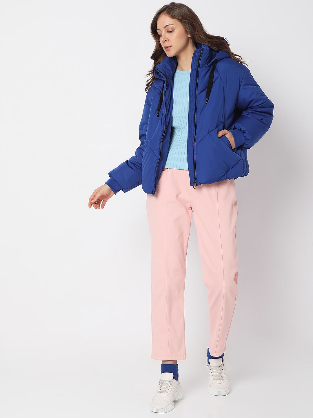 Blue Hooded Puffer Jacket