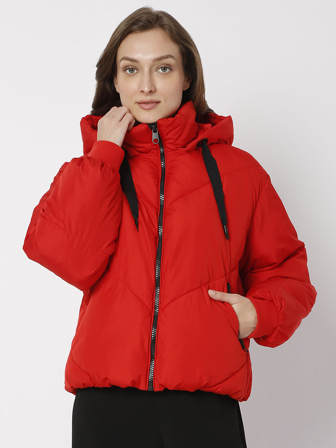 Red Hooded Puffer Jacket