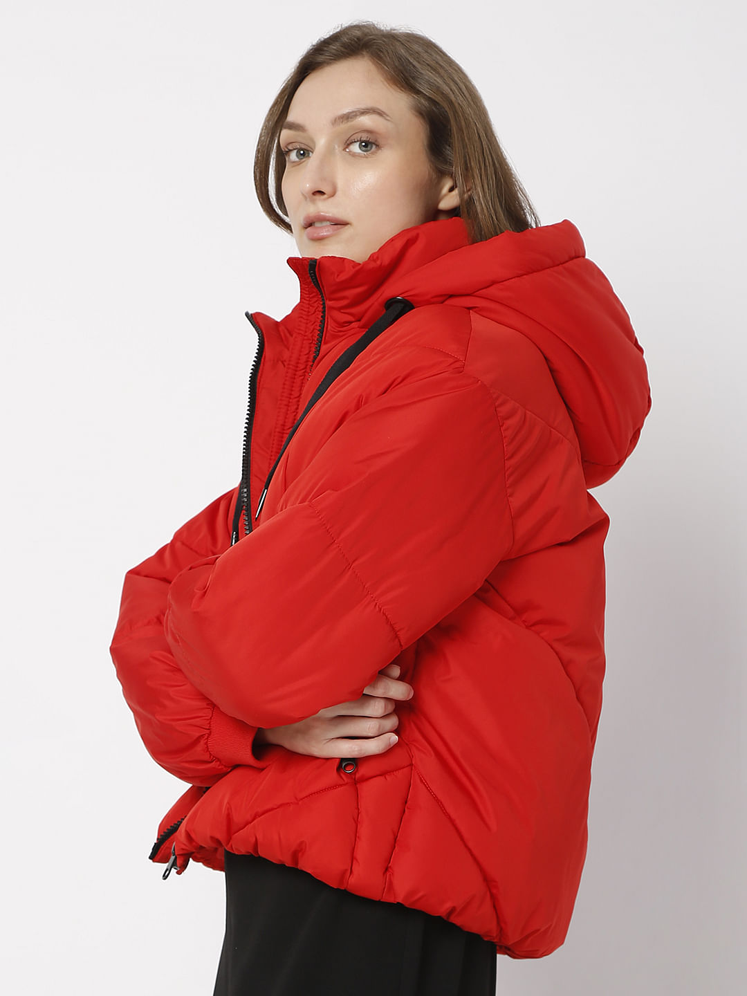 Red Hooded Puffer Jacket