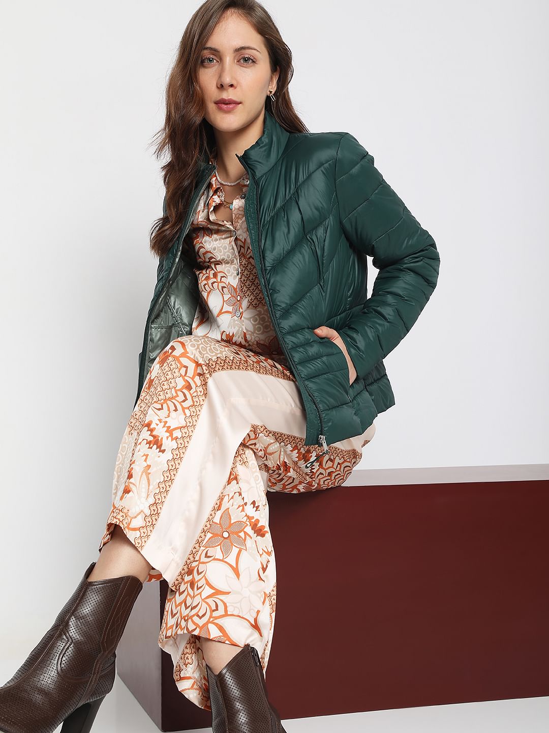 Dark Green Short Puffer Jacket