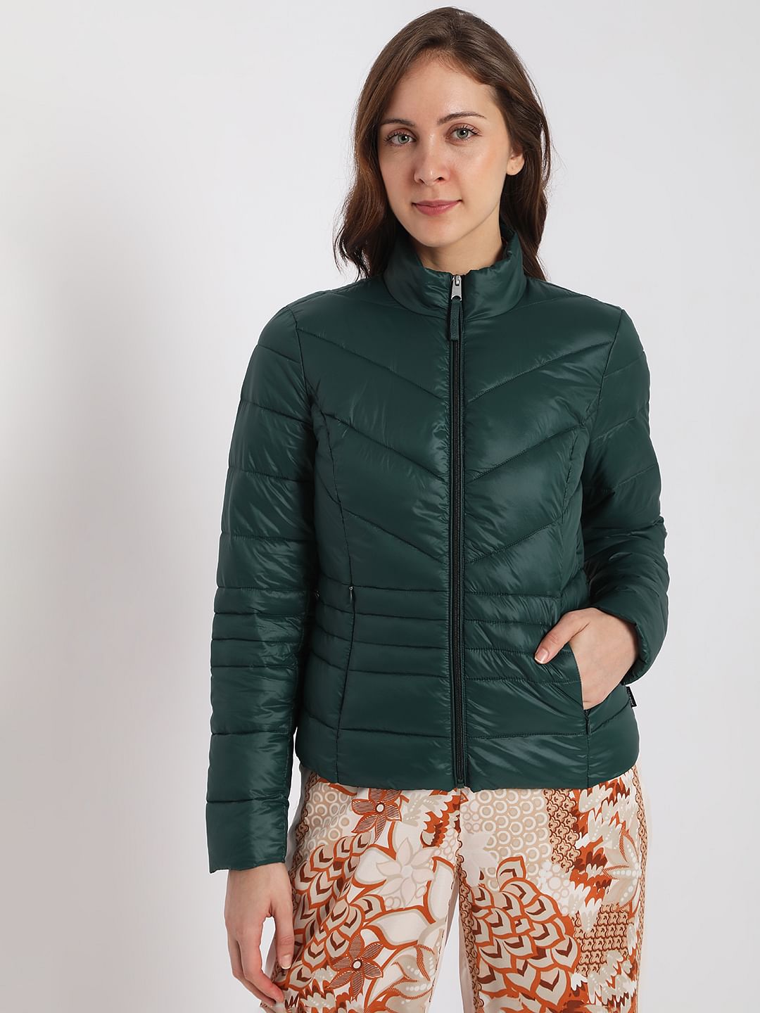 Dark Green Short Puffer Jacket