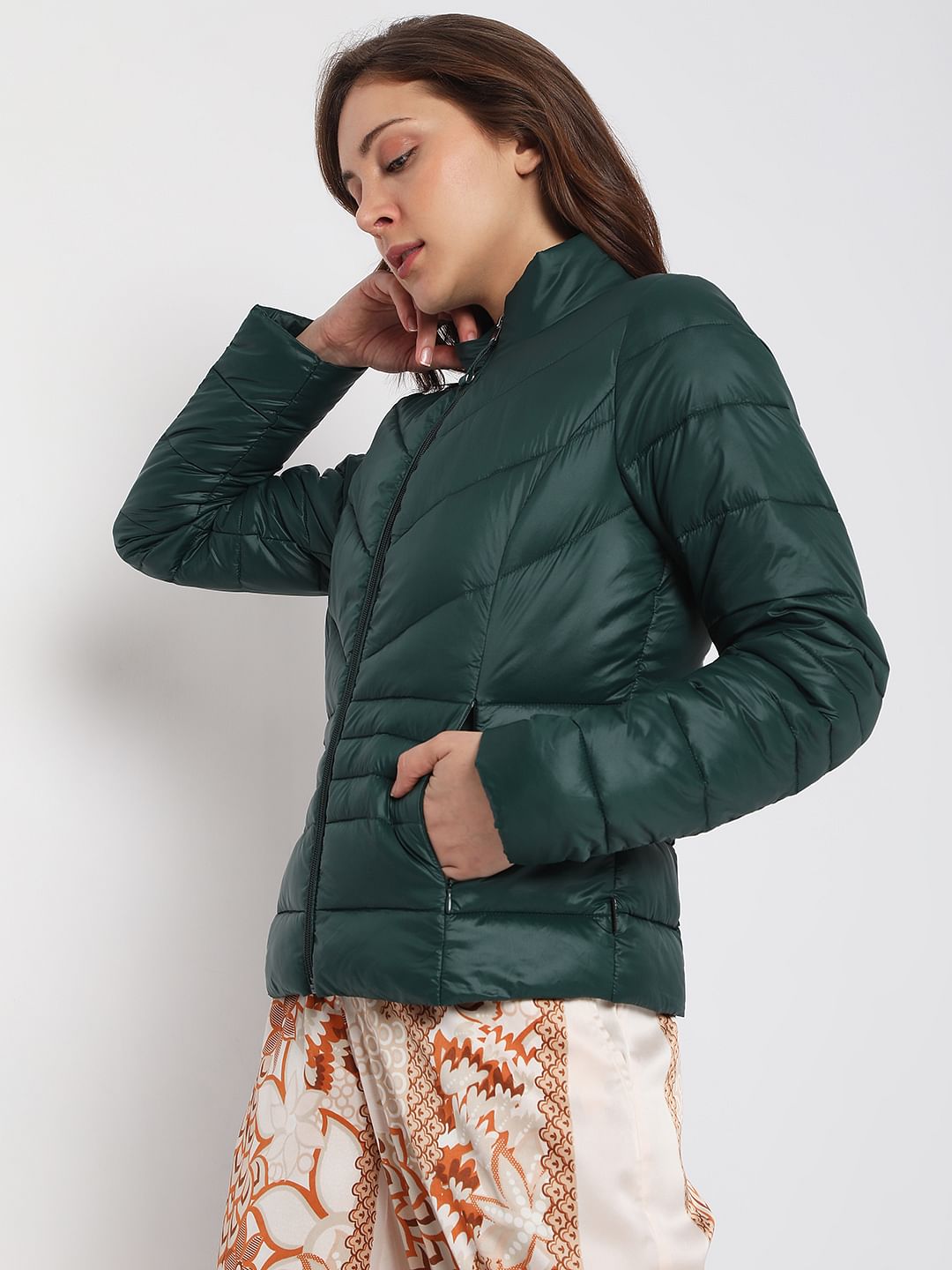 Dark Green Short Puffer Jacket