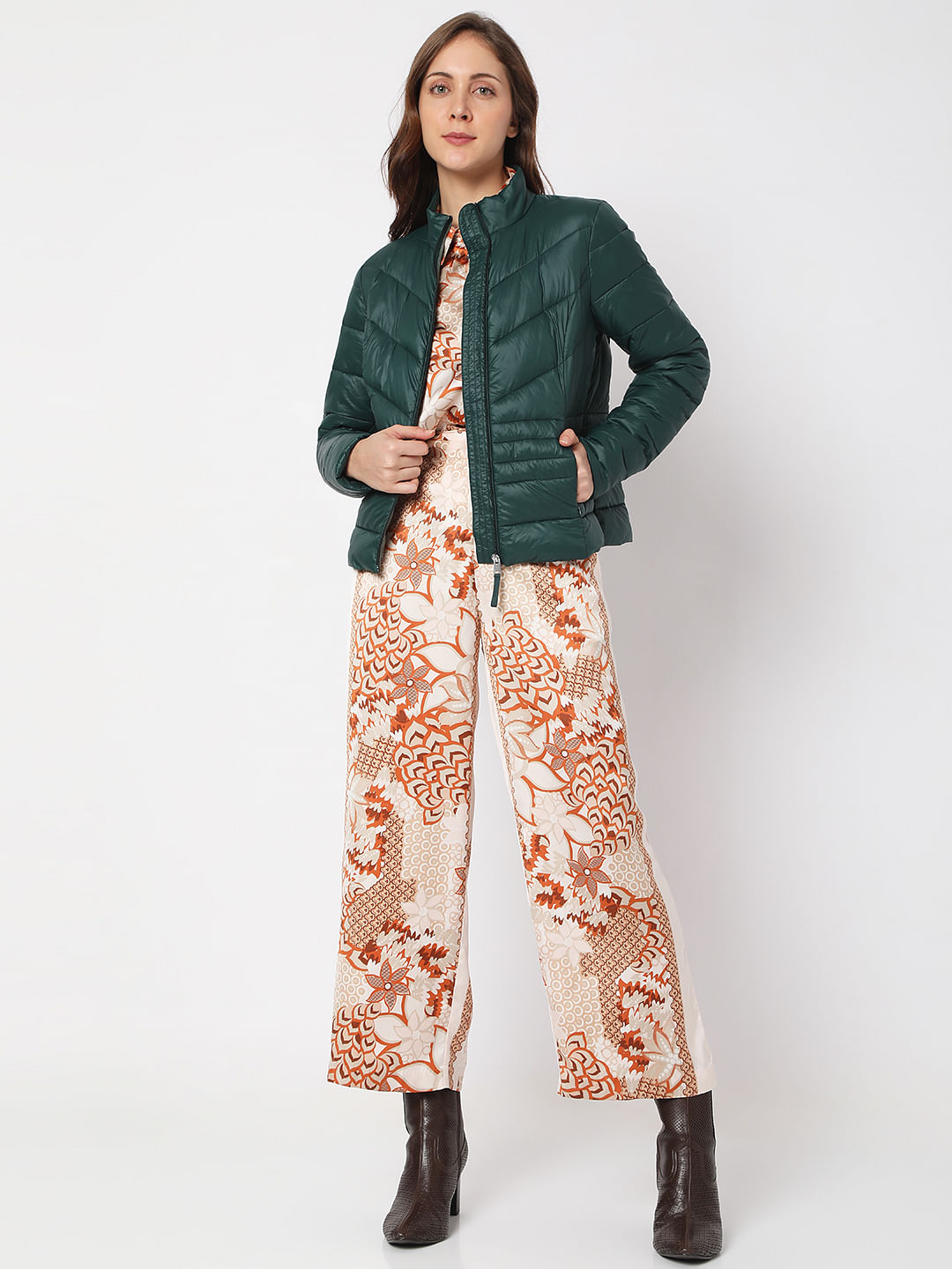 Dark Green Short Puffer Jacket