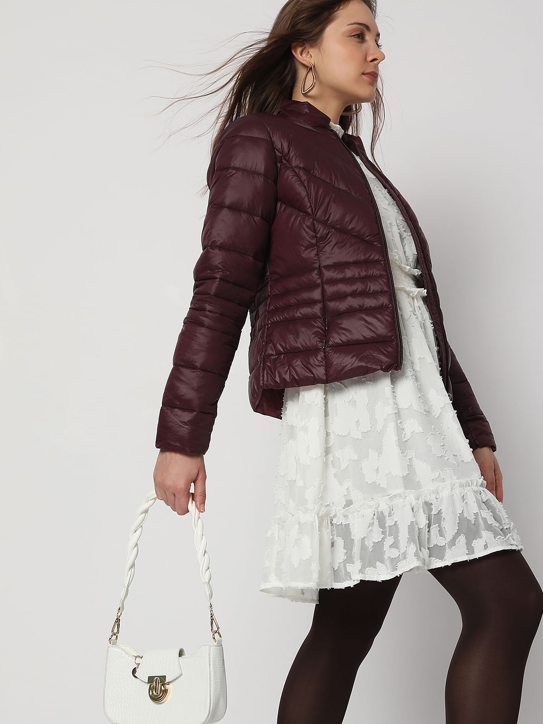 Burgundy Short Puffer Jacket