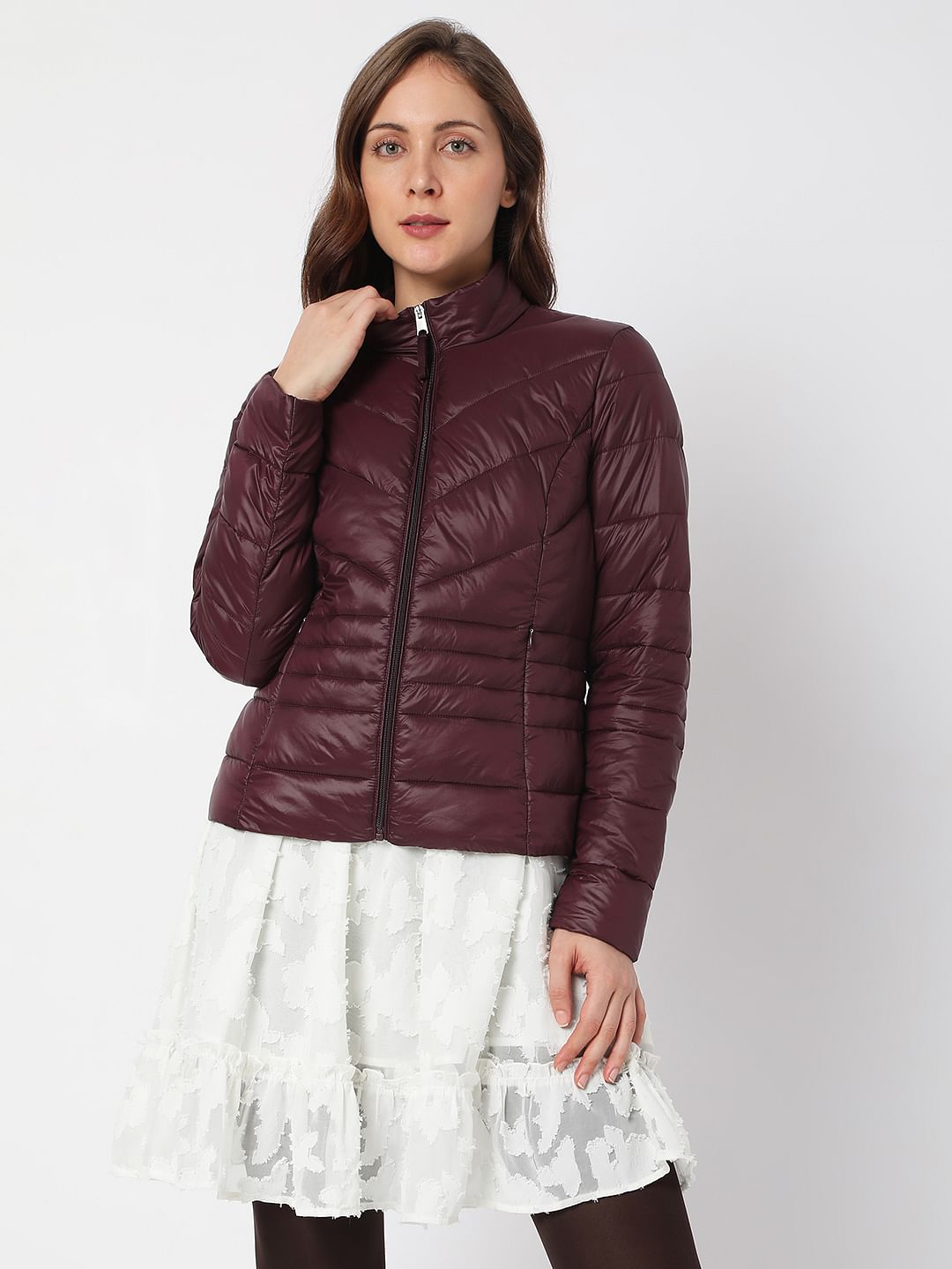 Burgundy Short Puffer Jacket