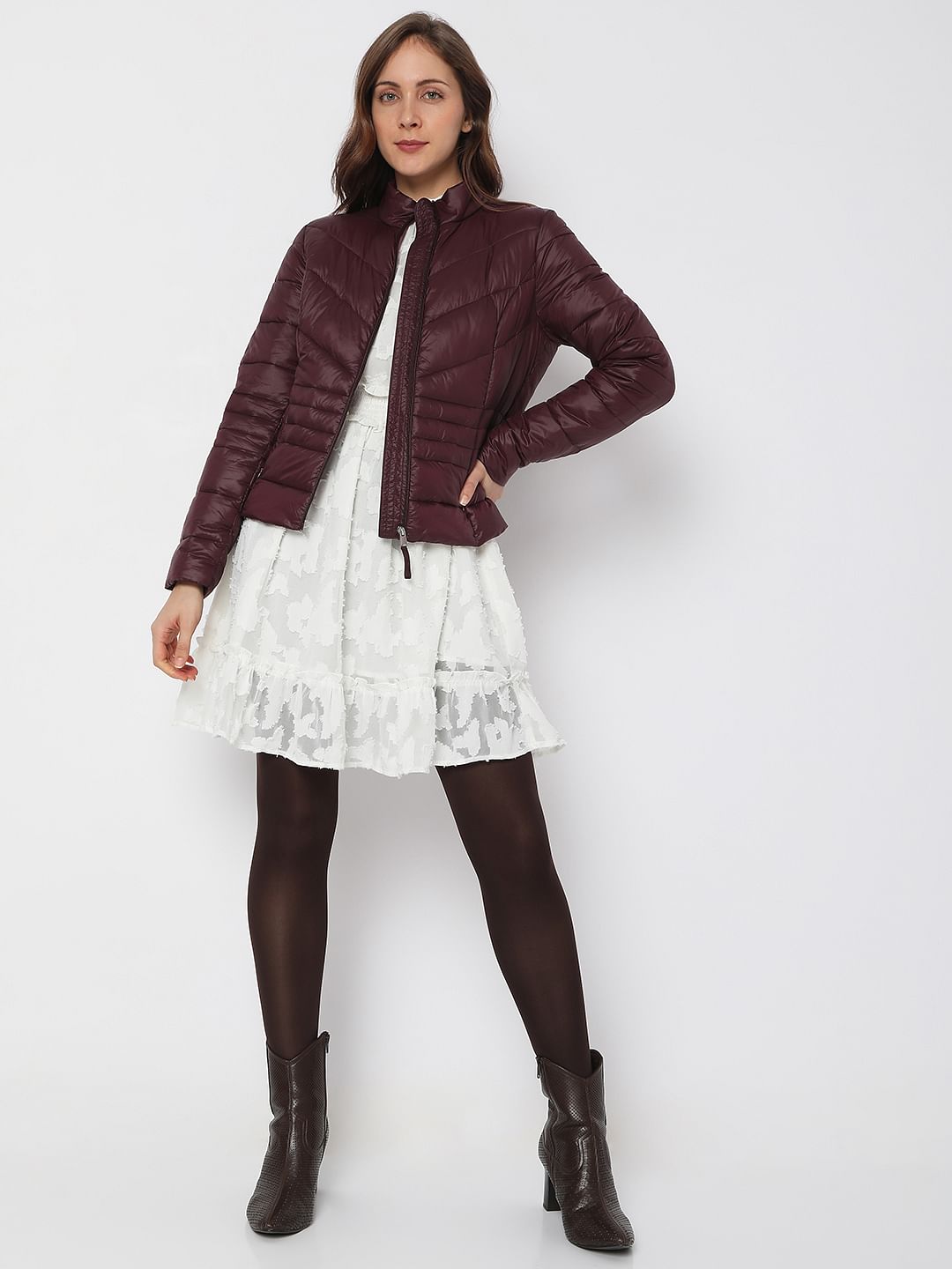 Burgundy Short Puffer Jacket