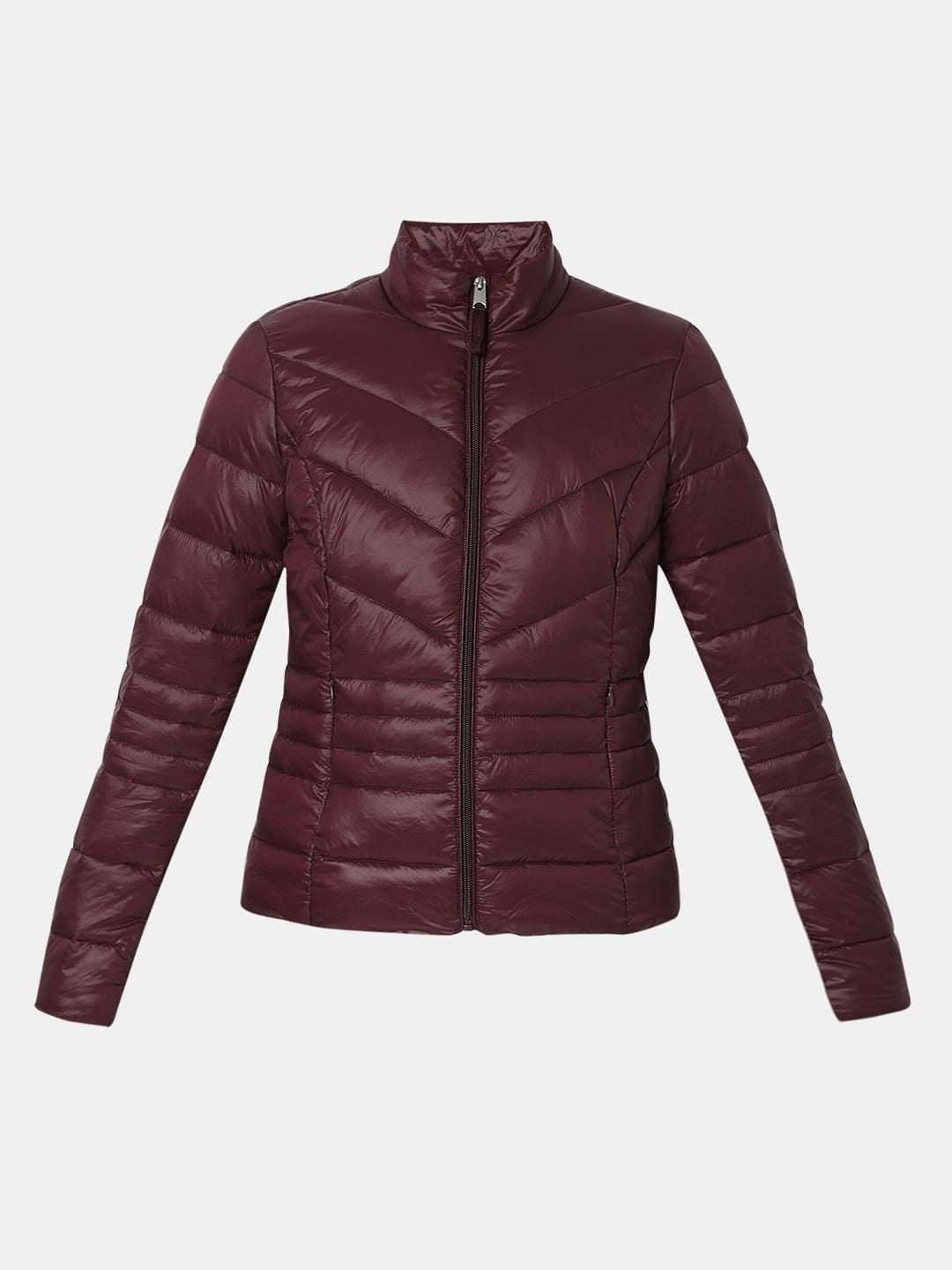 Burgundy Short Puffer Jacket
