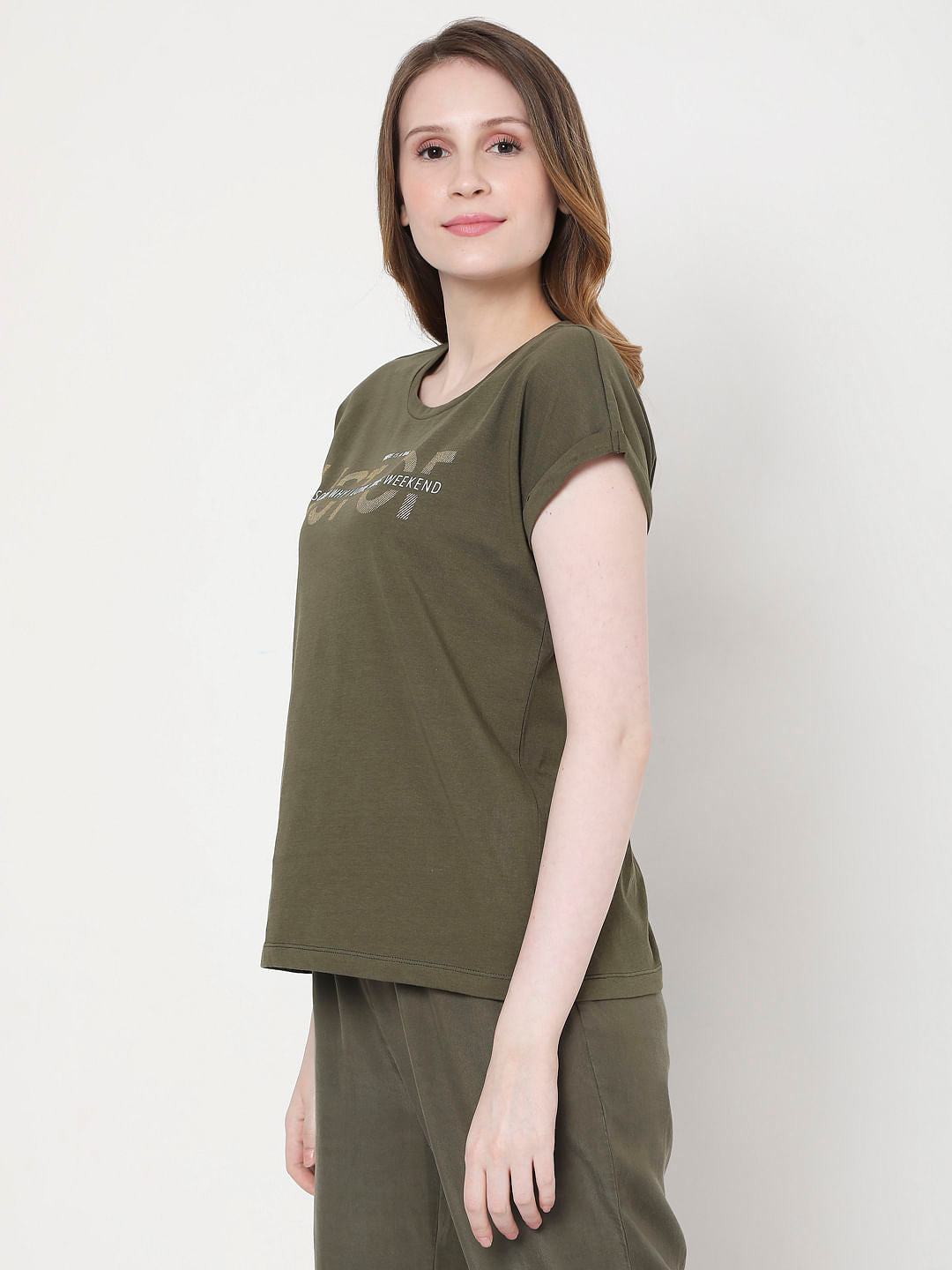 Green Slogan Print T-Shirt