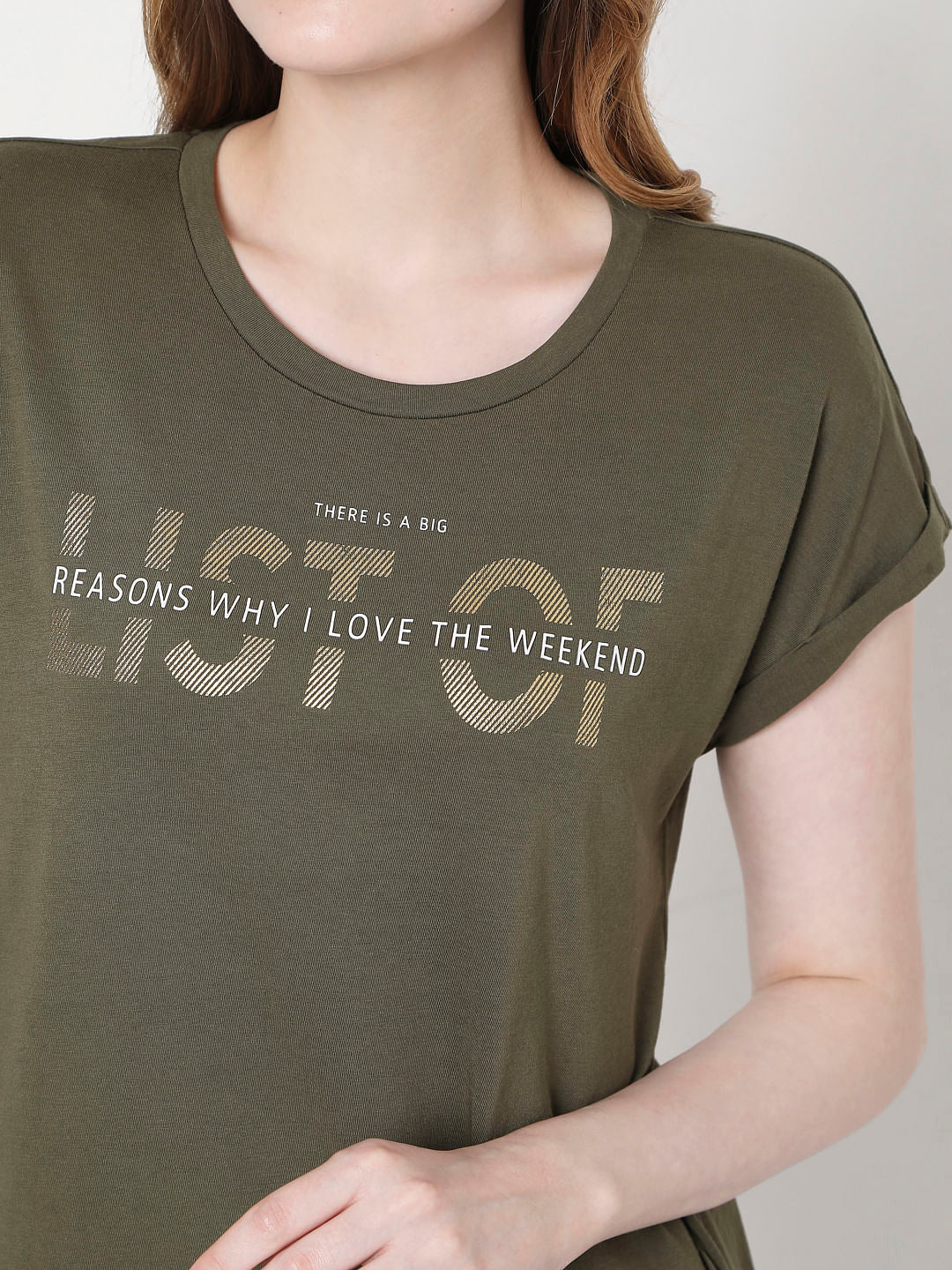 Green Slogan Print T-Shirt
