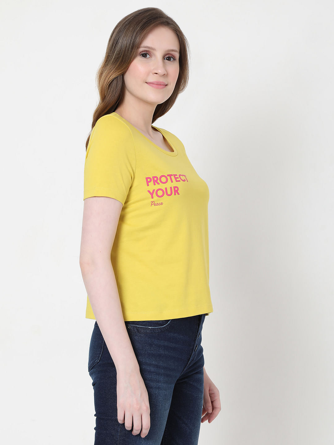 Yellow Slogan Print T-Shirt