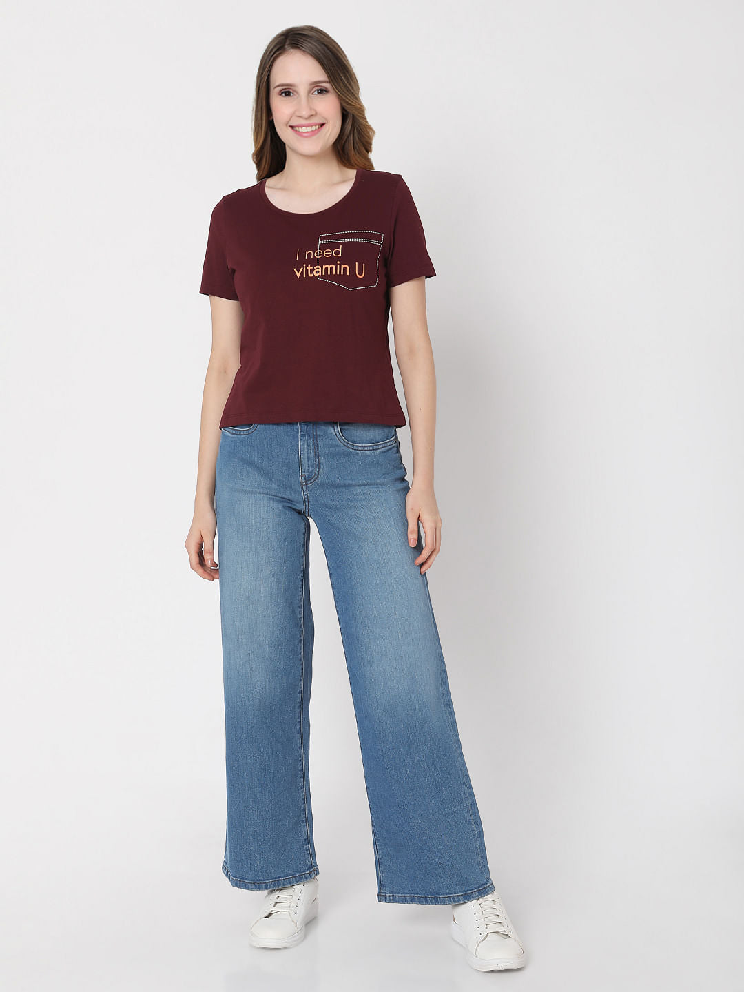 Maroon Slogan Print T-Shirt