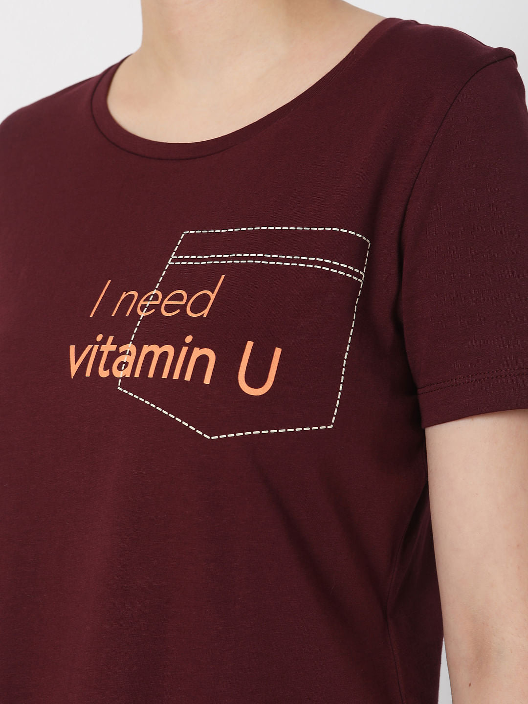 Maroon Slogan Print T-Shirt