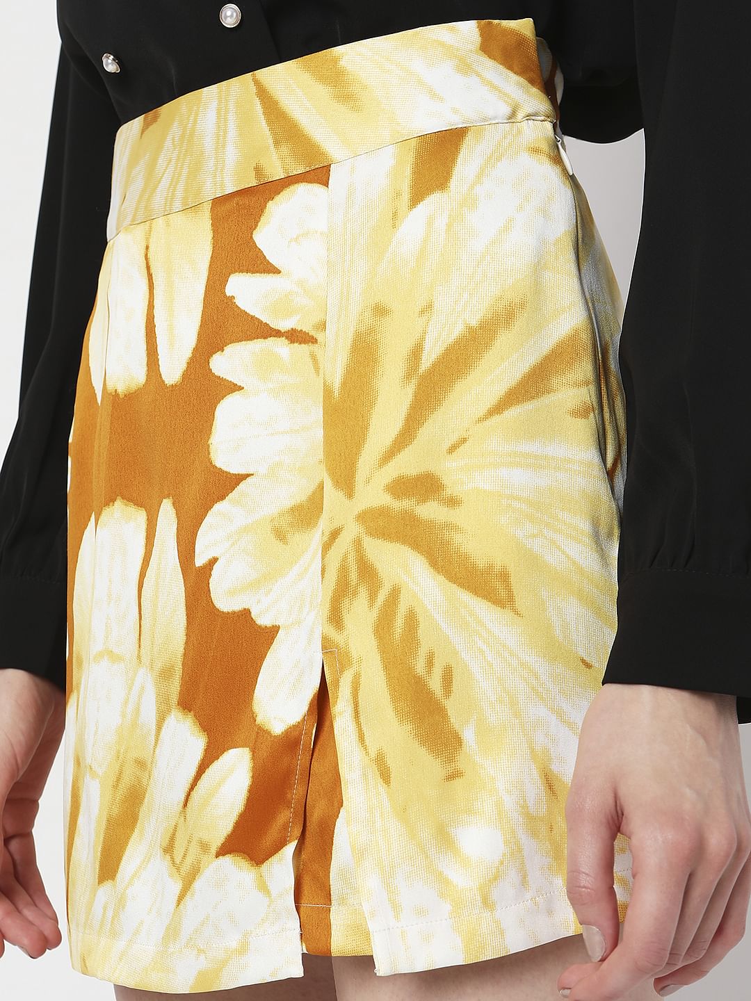 Yellow High Rise Floral Skorts