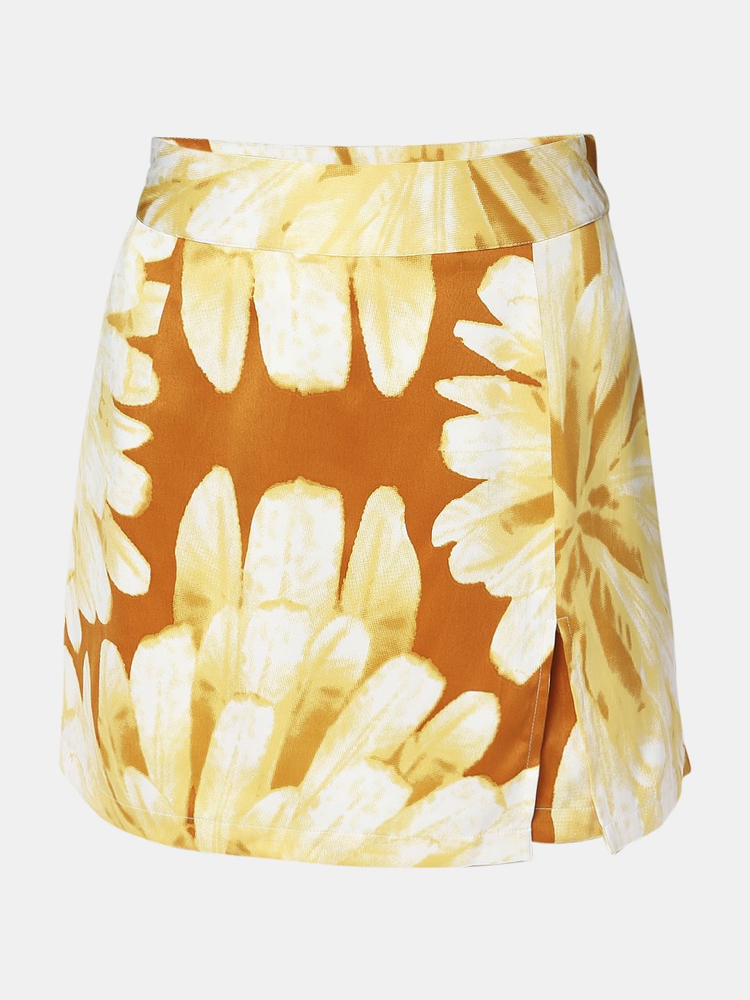 Yellow High Rise Floral Skorts