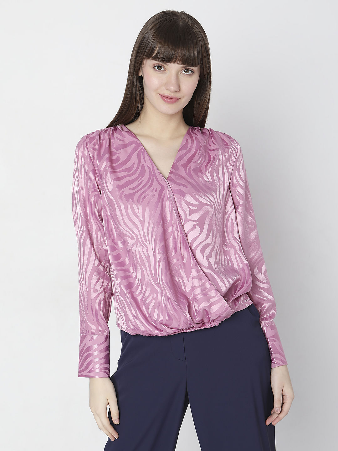 Pink Printed Overlap Top