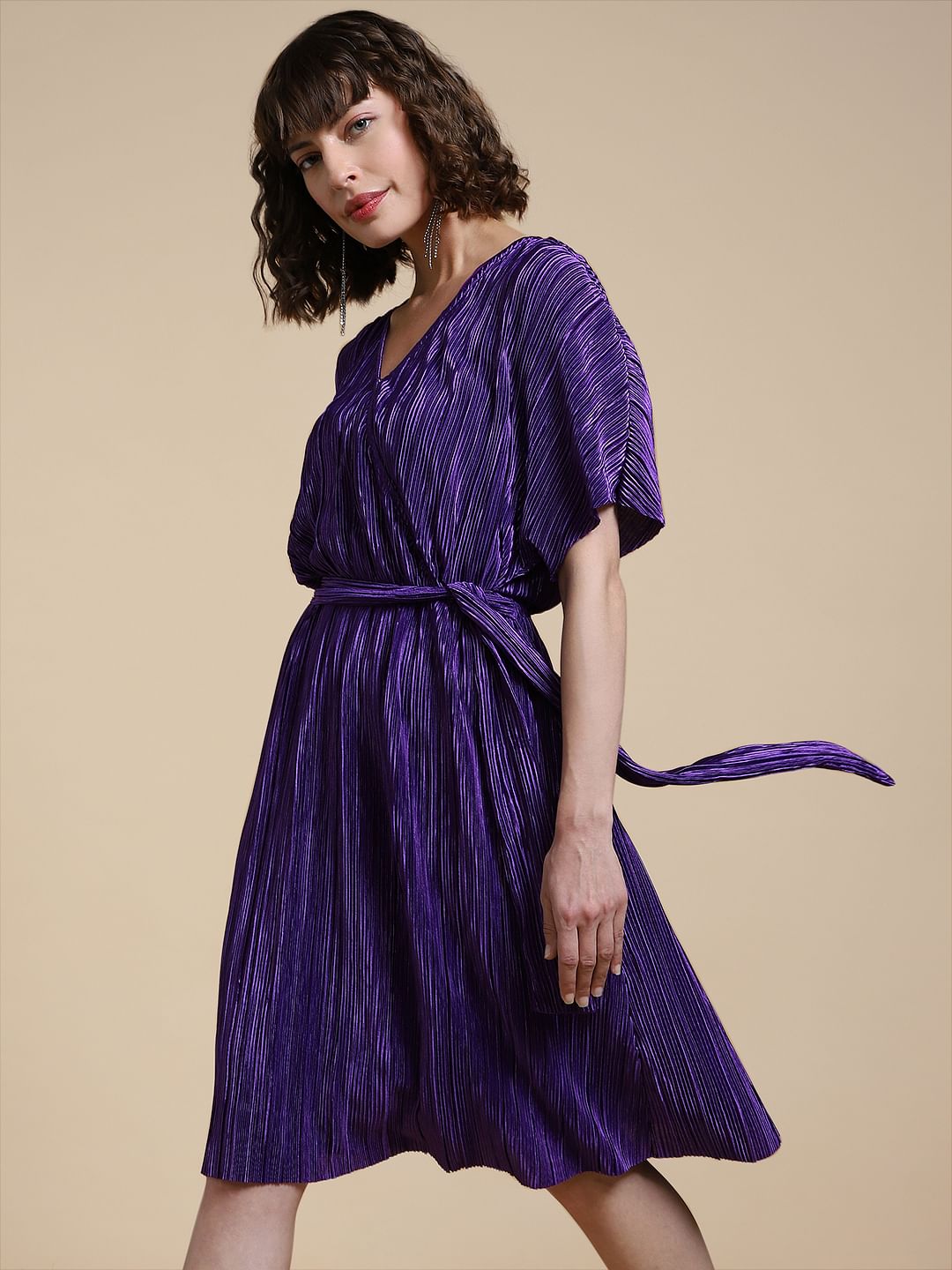 Purple Plisse Fit & Flare Dress