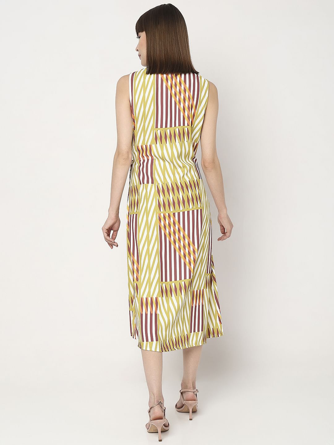 Yellow Printed Wrap Midi Dress