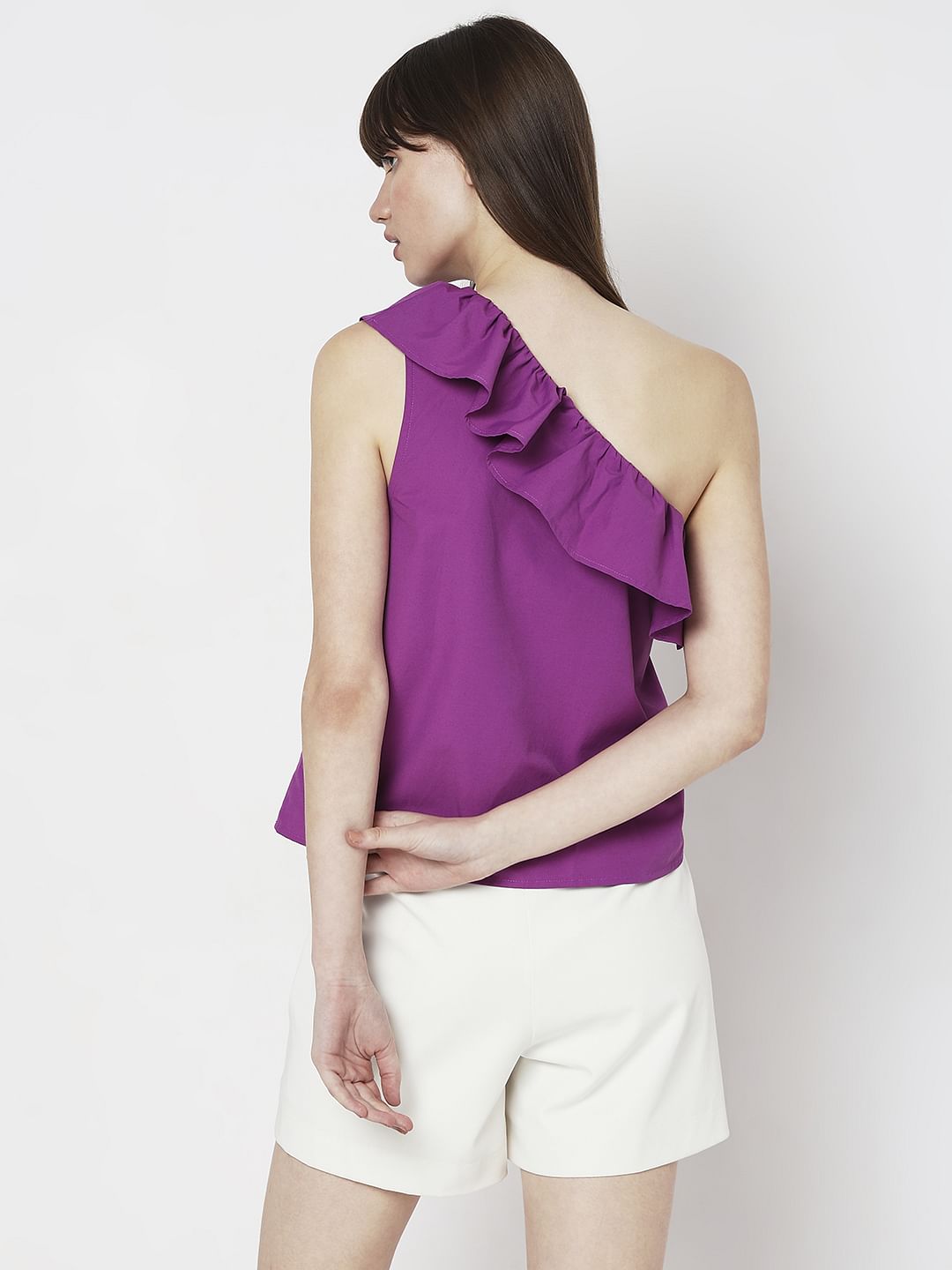 Purple One-Shoulder Ruffle Top
