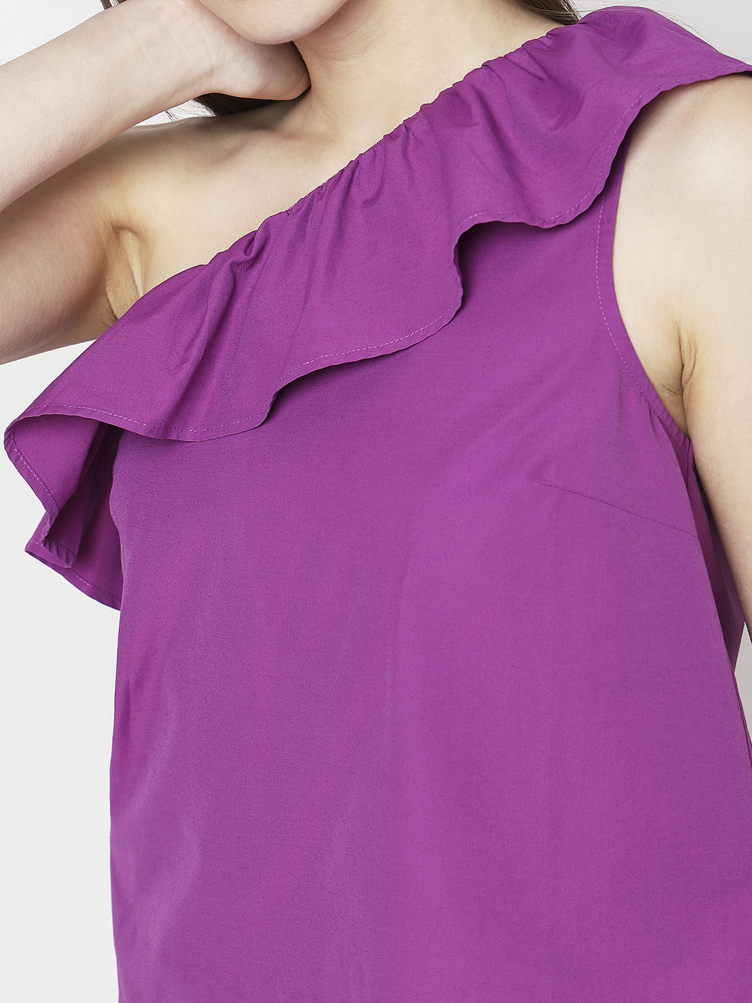 Purple One-Shoulder Ruffle Top