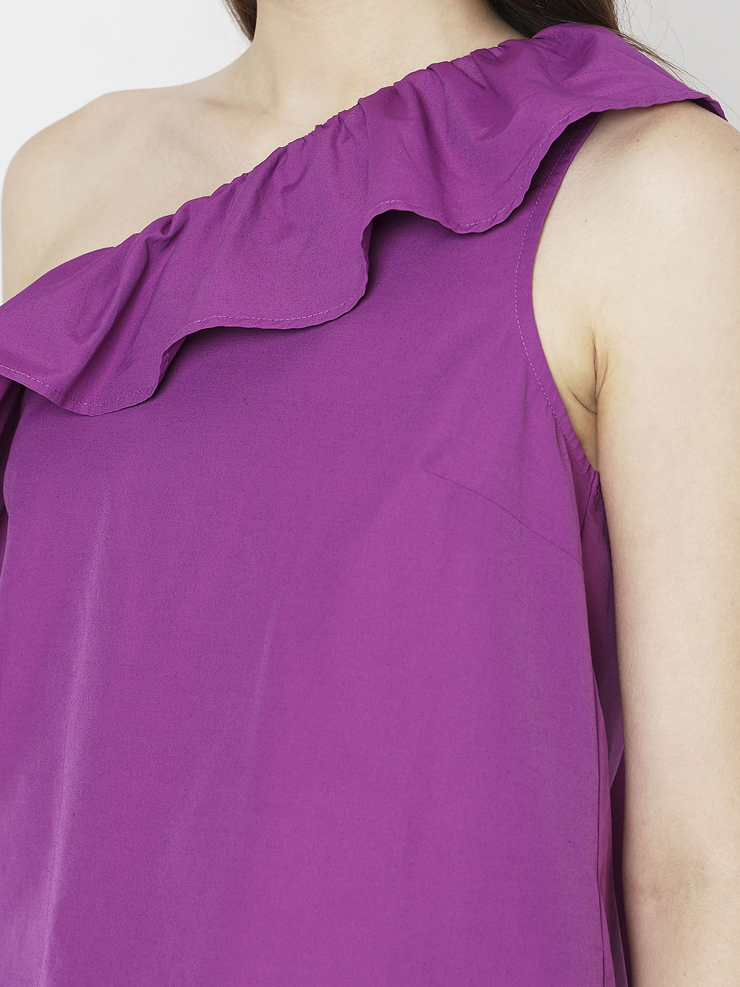 Purple One-Shoulder Ruffle Top